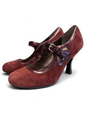 Söfft Fatina Mary Jane Suede Pumps Burgundy Womens 9 Heels Retro Rockabilly Twee